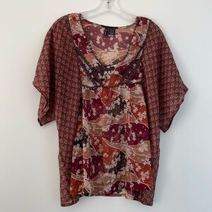 Flowy Orange Brown Top Blouse - Size L